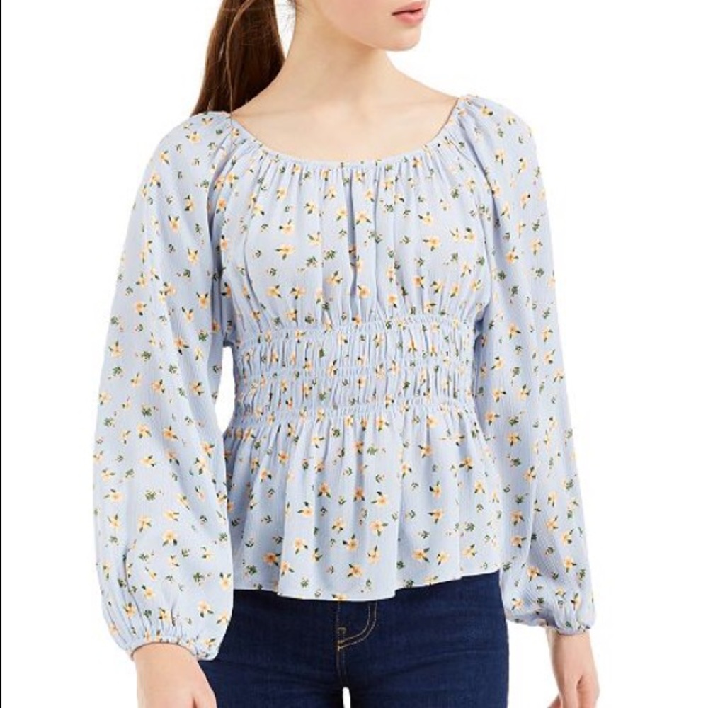 Smocked Waist Floral Peplum Top